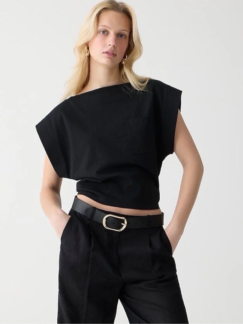 NWT J CREW Boatneck muscle T-shirt in mariner cotton in black